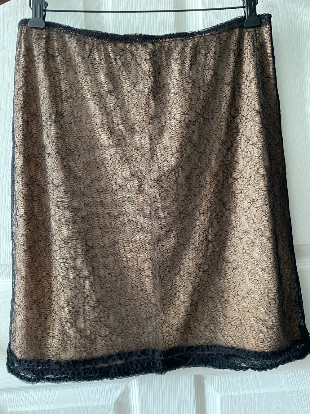 Max Edition Beige Slip with Black Lace Overlay Nude Illusion Lace Skirt